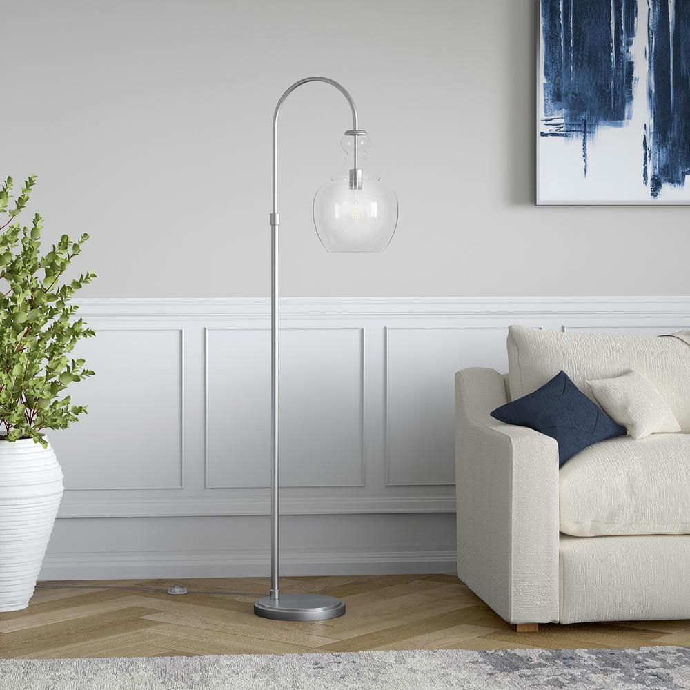 Verona Arc Floor Lamp with Glass Shade in Brushed Nickel/Clear. Picture 3