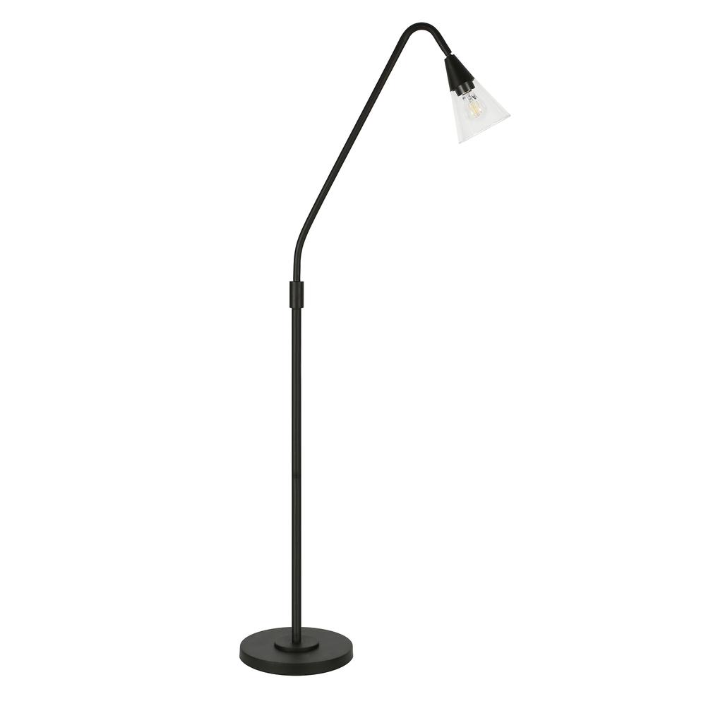 Challice Arc Floor Lamp with Glass Shade in Blackened Bronze/Clear. Picture 1