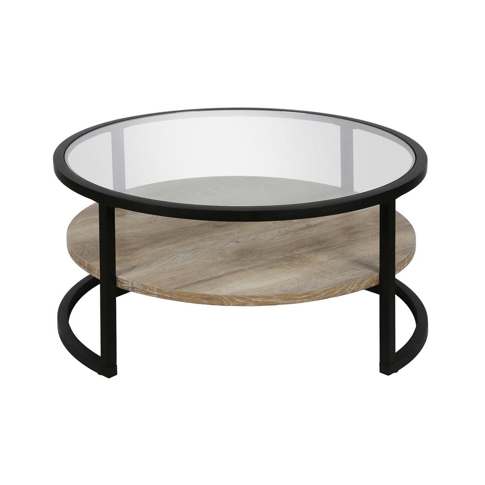 Winston 34.75'' Wide Round Coffee Table in Blackened Bronze/Limed Oak. Picture 3
