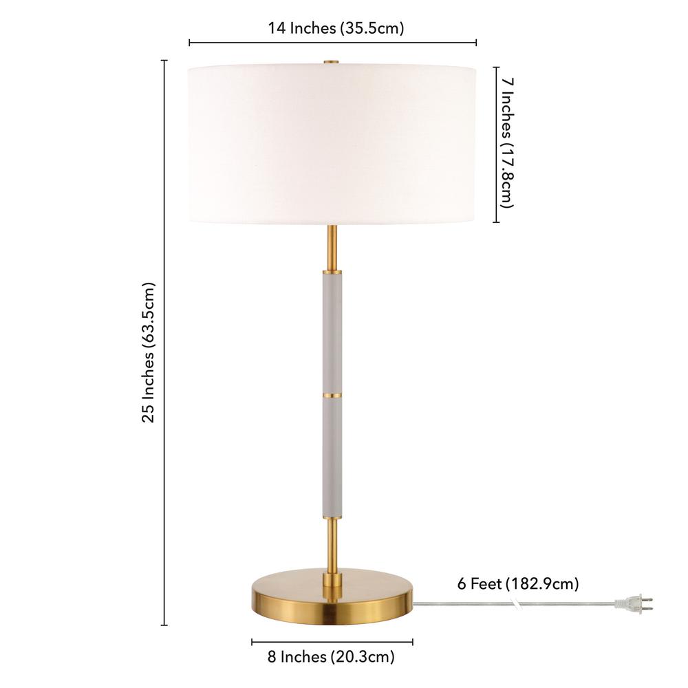 Simone 25" Tall 2-Light Table Lamp with Fabric Shade in Gray/Brass /White. Picture 4