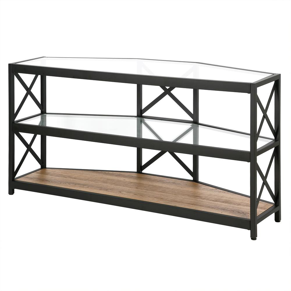 Celine Corner TV Stand with MDF Shelves for TV's up to 55" in Blackened Bronze/Rustic Oak. Picture 3