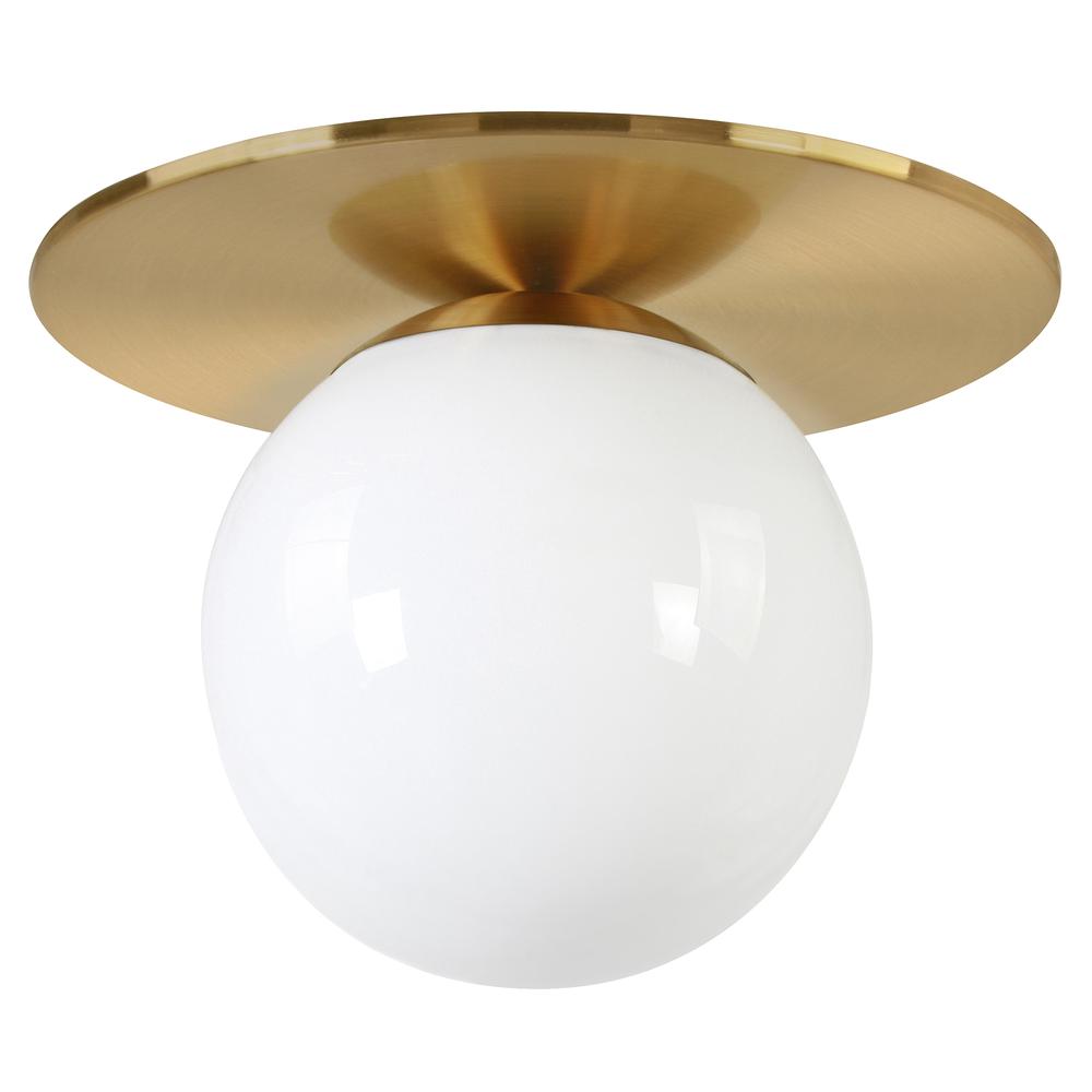 Amma 12" Wide Flush Mount with Glass Shade in Brushed Brass/White. Picture 1