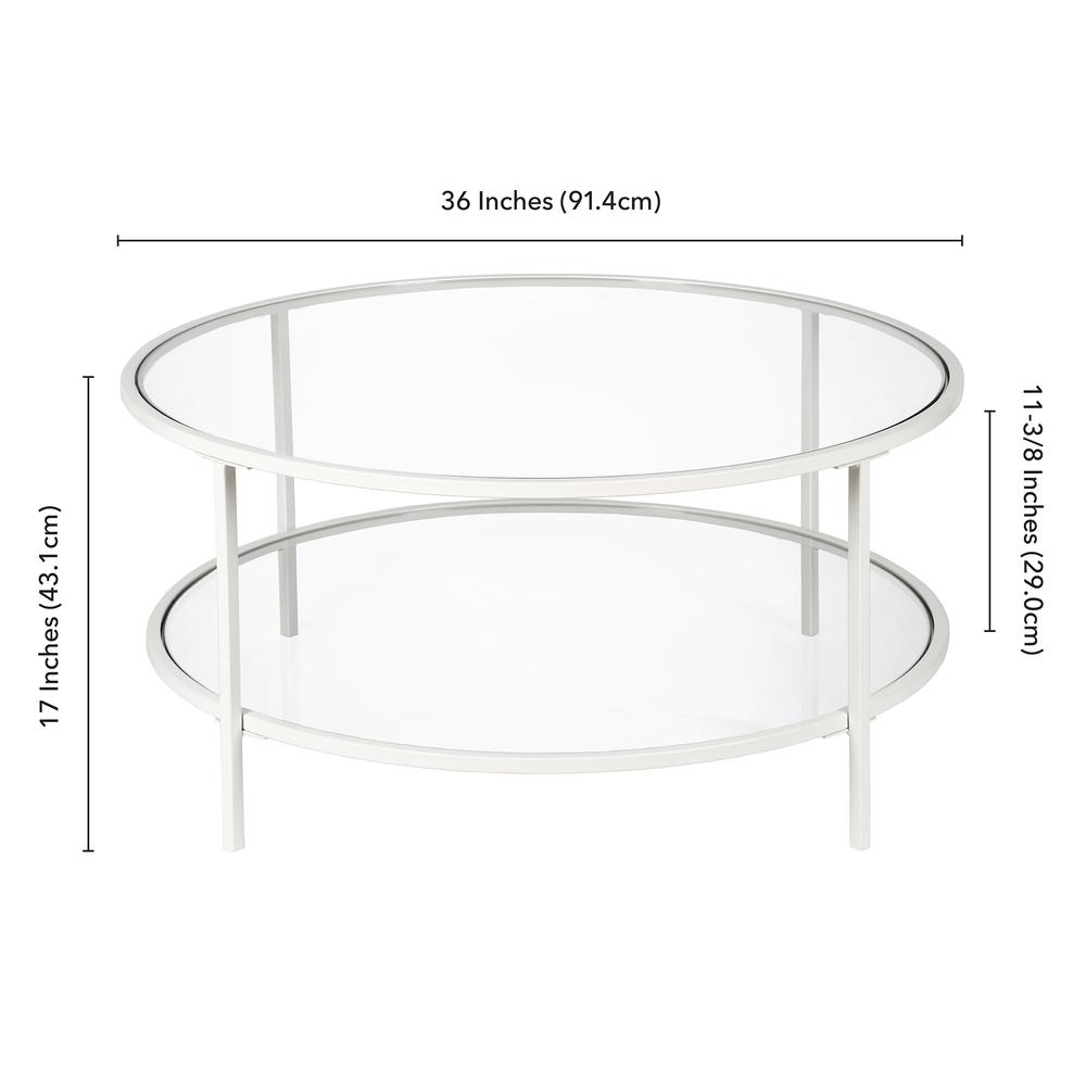 Sivil 36'' Wide Round Coffee Table with Glass Top in White. Picture 5