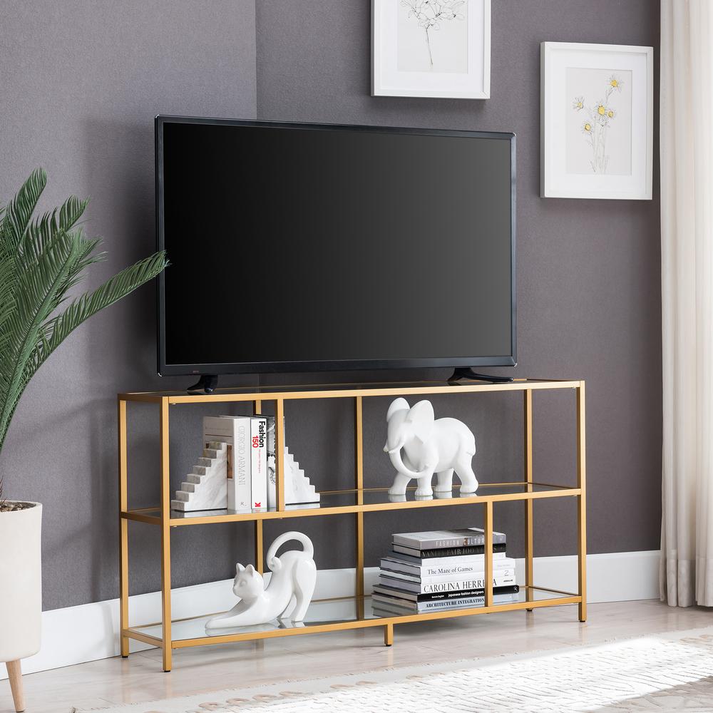 Clark Corner TV Stand for TV's up to 55" in Brass. Picture 2