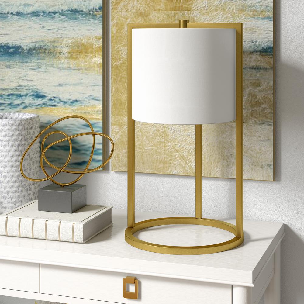Peyton 22" Tall Asymmetric Table Lamp with Fabric Shade in Brass/White. Picture 2