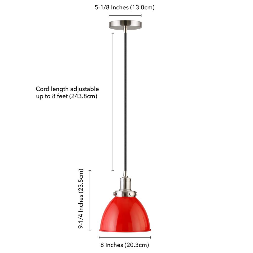 Madison 8" Wide Pendant with Metal Shade in Poppy Red/Polished Nickel/Poppy Red. Picture 4