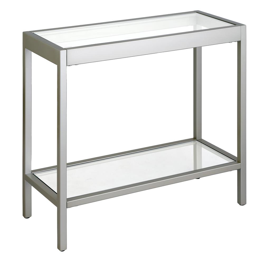 Alexis 24'' Wide Rectangular Side Table in Satin Nickel. Picture 1