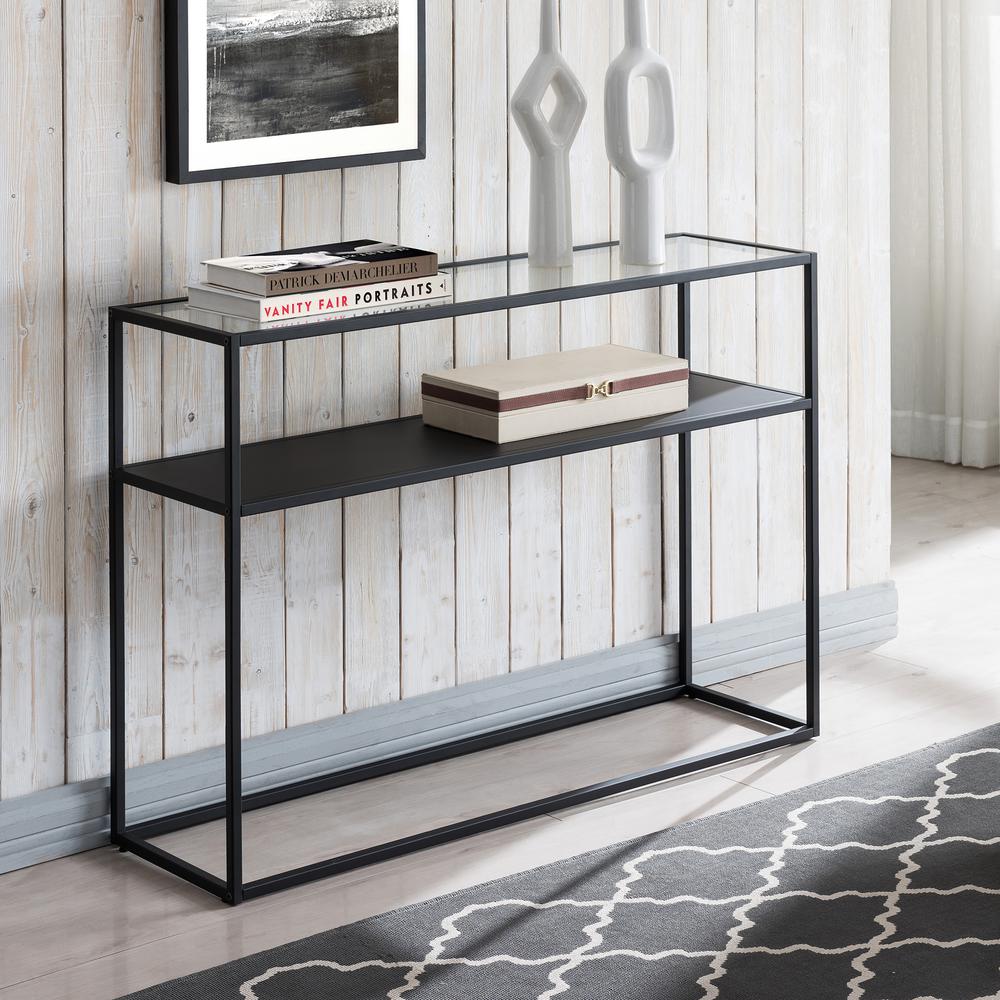 Nellie 42'' Wide Rectangular Console Table with Metal Shelf in Blackened Bronze. Picture 2