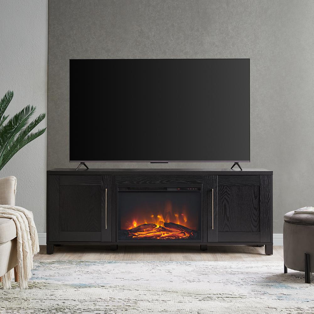 Chabot Rectangular TV Stand with 26" Log Fireplace for TV's up to 80" in Black Grain. Picture 2