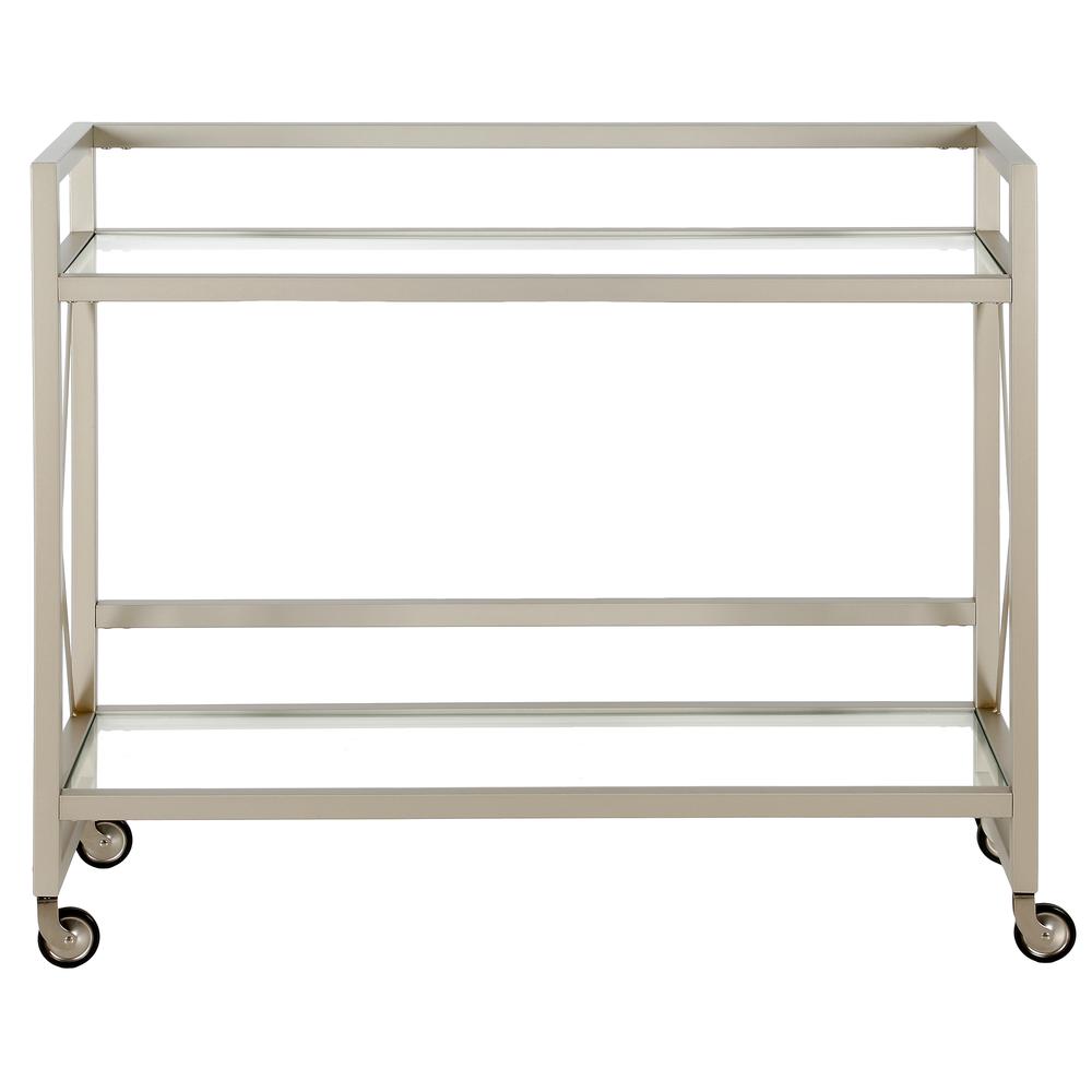 Holly 38'' Wide Rectangular Bar Cart in Satin Nickel. Picture 3
