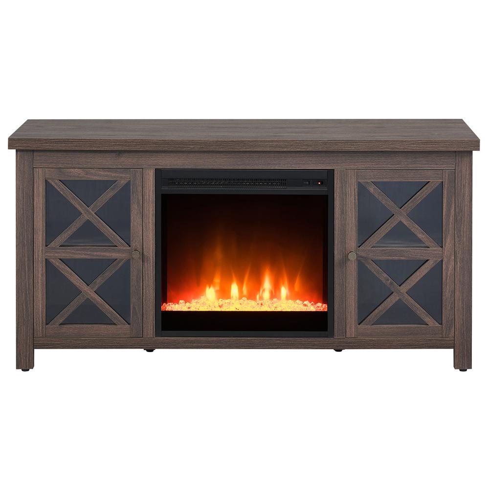 Colton Rectangular TV Stand with Crystal Fireplace for TV's up to 55" in Alder Brown. Picture 3