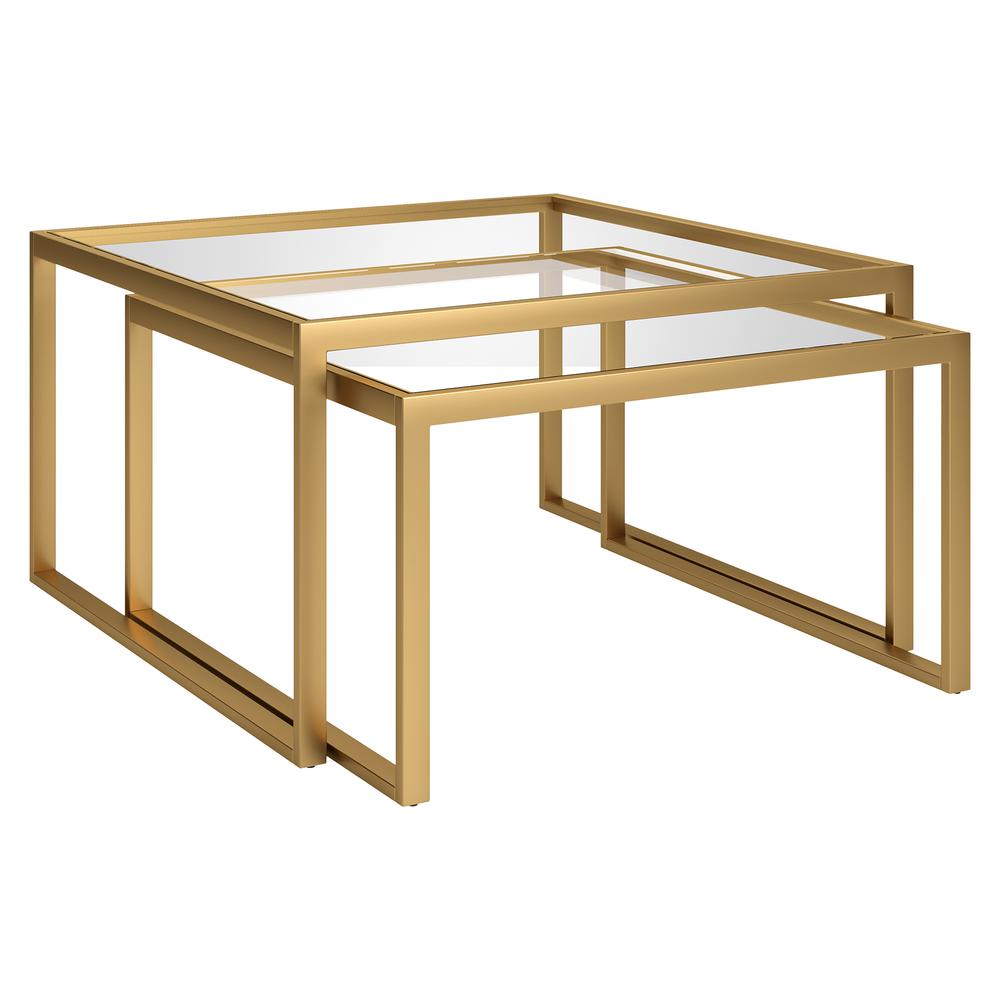 Rocco Square Nested Coffee Table in Brass. Picture 1