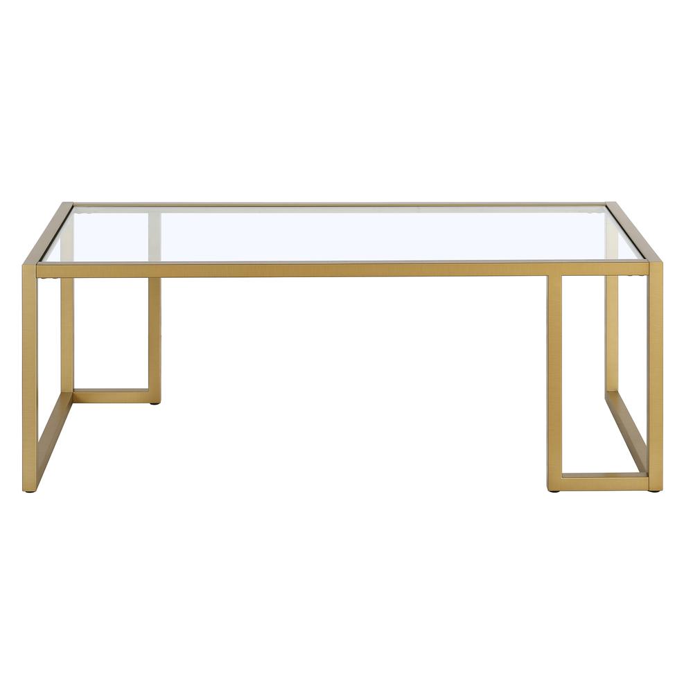 Oscar 45'' Wide Rectangular Coffee Table in Brass. Picture 3