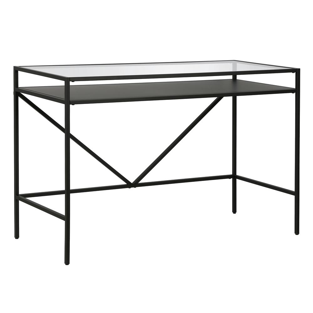 Baird Rectangular 46'' Wide Desk with Metal Shelf in Blackened Bronze. Picture 1