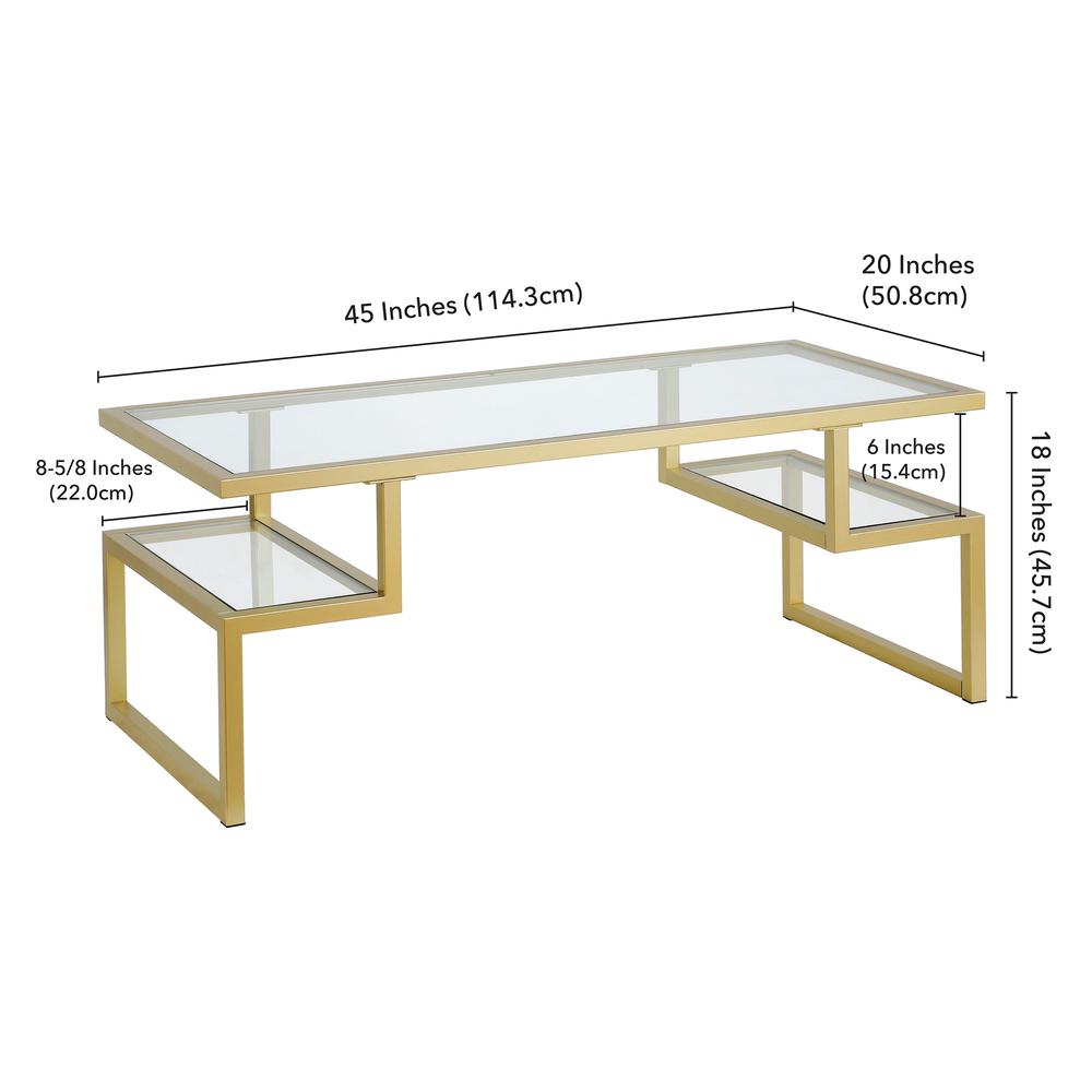 Zander 45'' Wide Rectangular Coffee Table in Brass. Picture 5