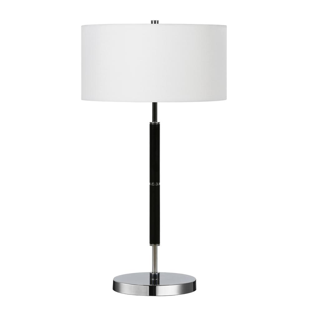 Simone 25" Tall 2-Light Table Lamp with Fabric Shade in Black/Polished Nickel/White. Picture 1