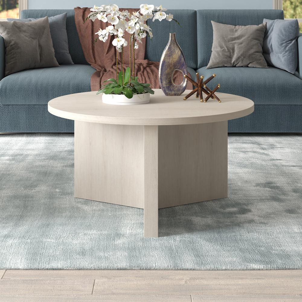 Anders 32" Wide Round Coffee Table in Alder White. Picture 4