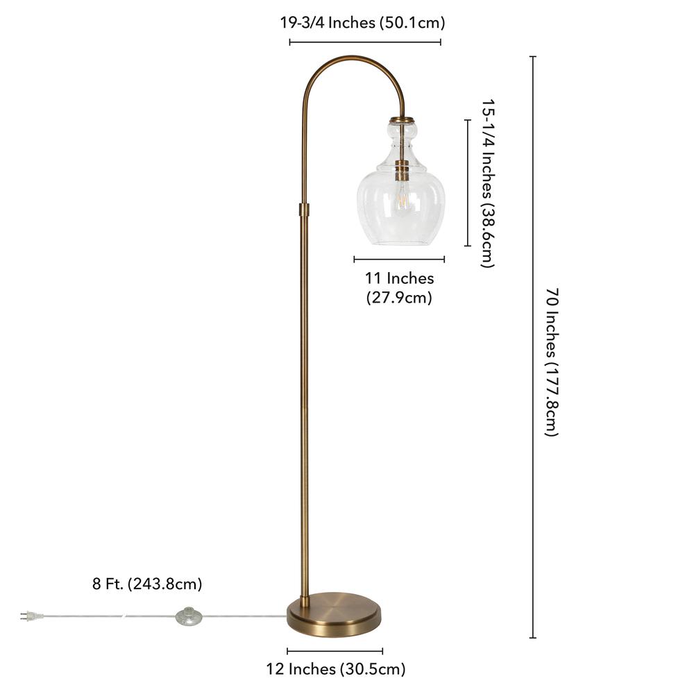 Verona Arc Floor Lamp with Glass Shade in Brass/Seeded. Picture 4