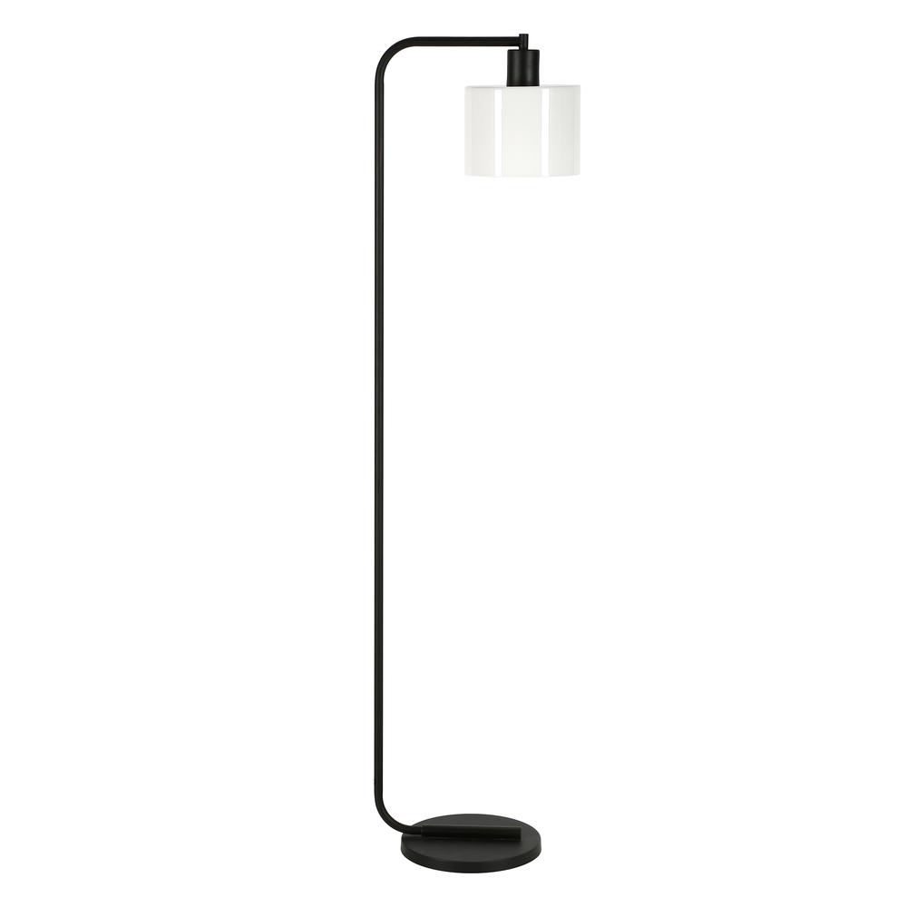 Cadmus 57" Tall Floor Lamp with Glass Shade in Blackened Bronze/White. Picture 1
