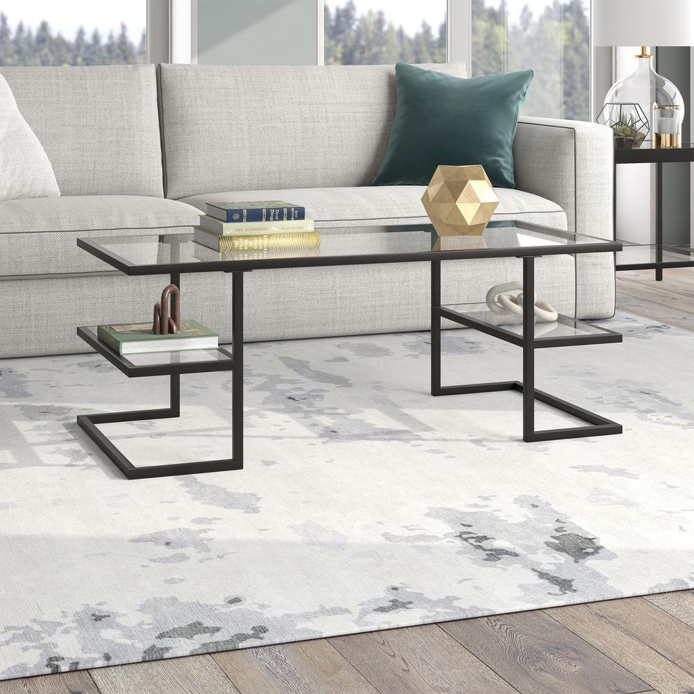 Circe 47'' Wide Rectangular Coffee Table in Blackened Bronze. Picture 2