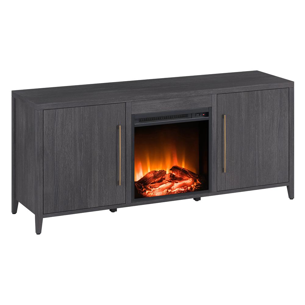Jasper Rectangular TV Stand with Log Fireplace for TV's up to 65" in Charcoal Gray. Picture 1