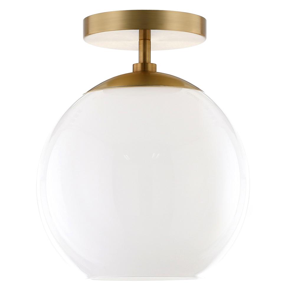 Bartlett 9" Wide Semi Flush Mount with Glass Shade in Brass/White Milk. Picture 1