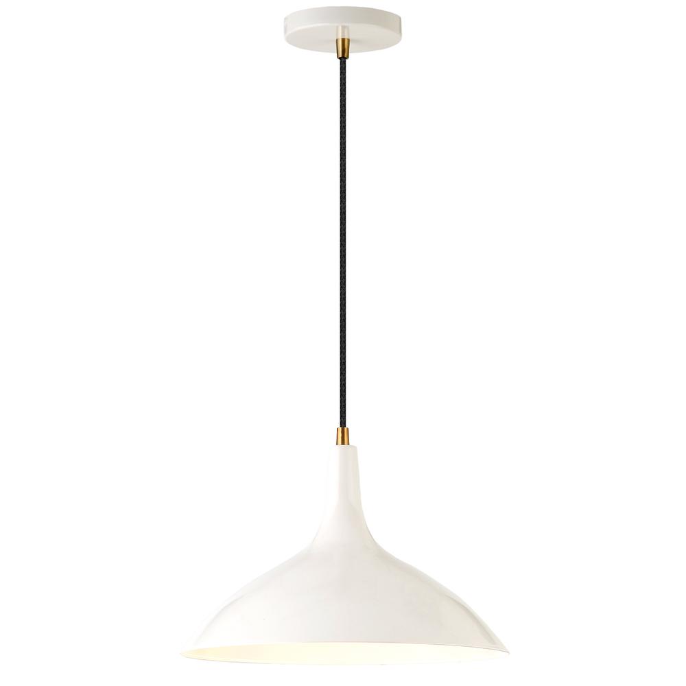 Barton 14" Wide Pendant with Metal Shade in Pearled White/Brass/Pearled White. Picture 3