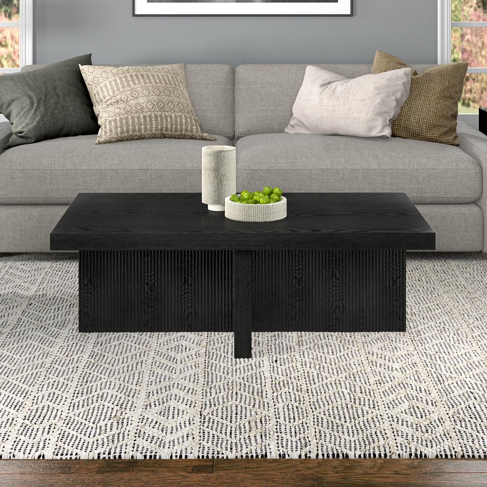 Holm 44" Wide Rectangular Coffee Table in Black Grain. Picture 4