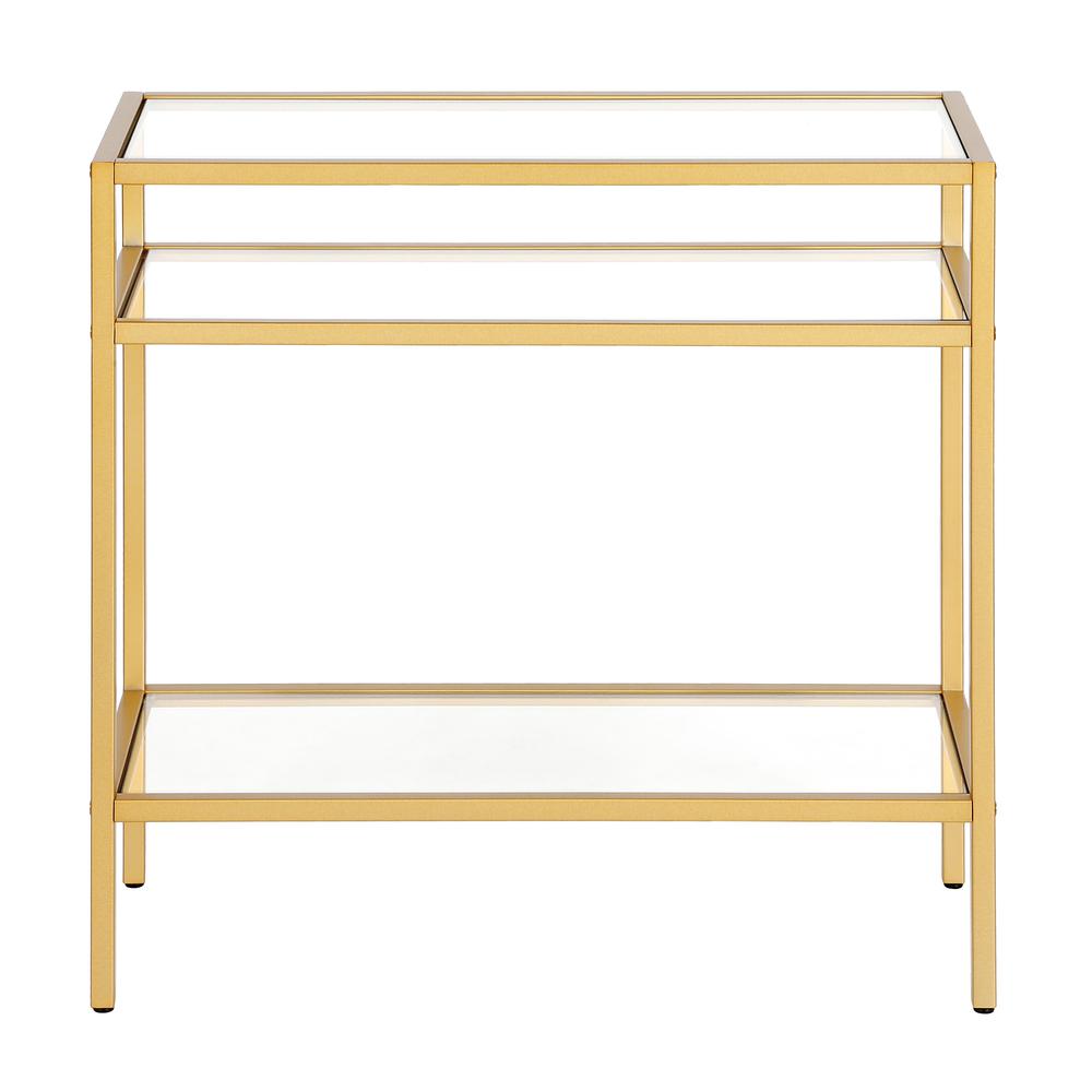 Sivil 24'' Wide Rectangular Side Table in Brass. Picture 3