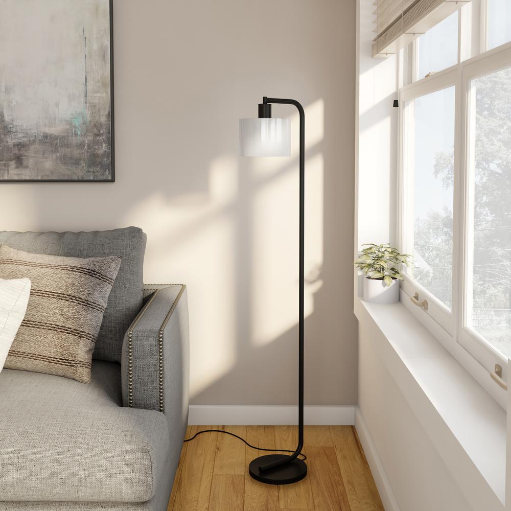 Cadmus 57" Tall Floor Lamp with Glass Shade in Blackened Bronze/White. Picture 2