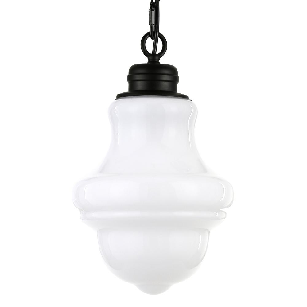 Annie 9.13" Wide Pendant with Glass Shade in Blackened Bronze/White Milk. The main picture.