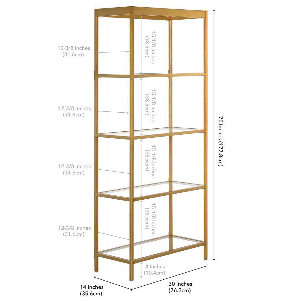 Alexis 30'' Wide Rectangular Bookcase in Brass. Picture 5