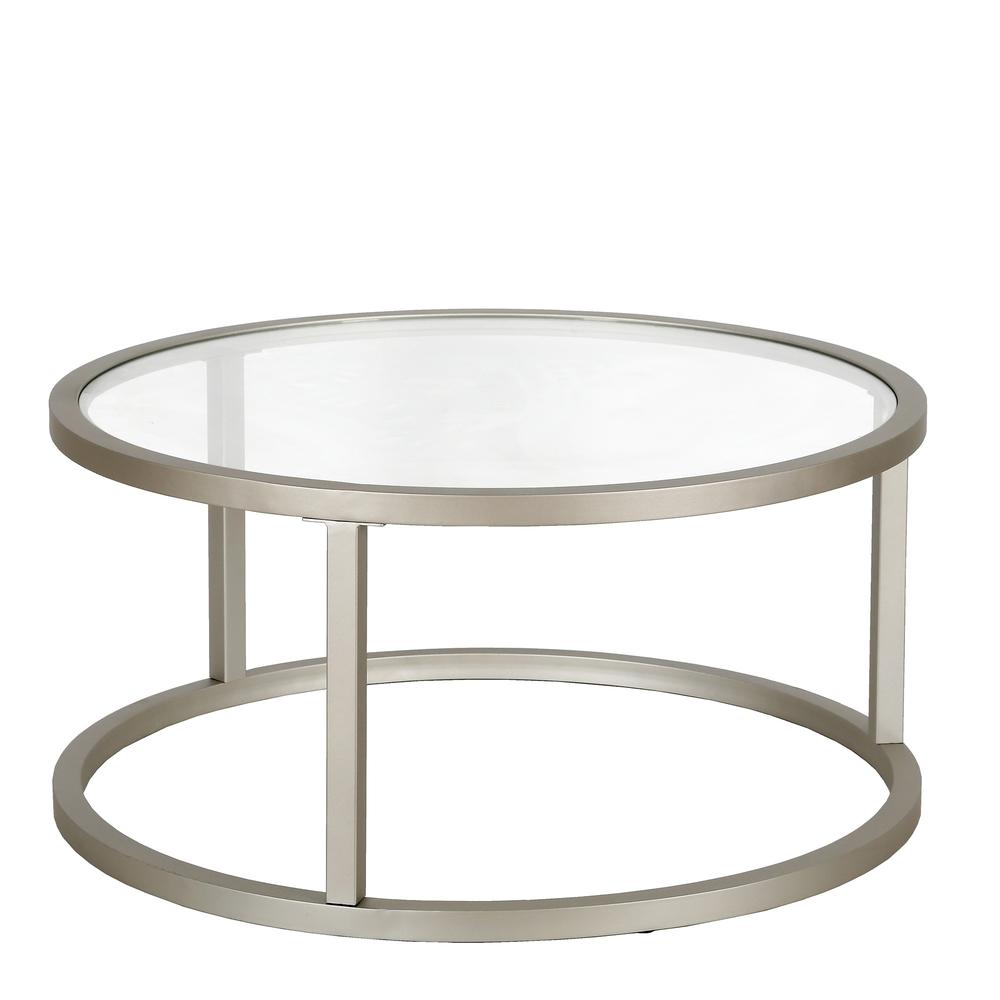 Parker 35'' Wide Round Coffee Table in Satin Nickel. Picture 1