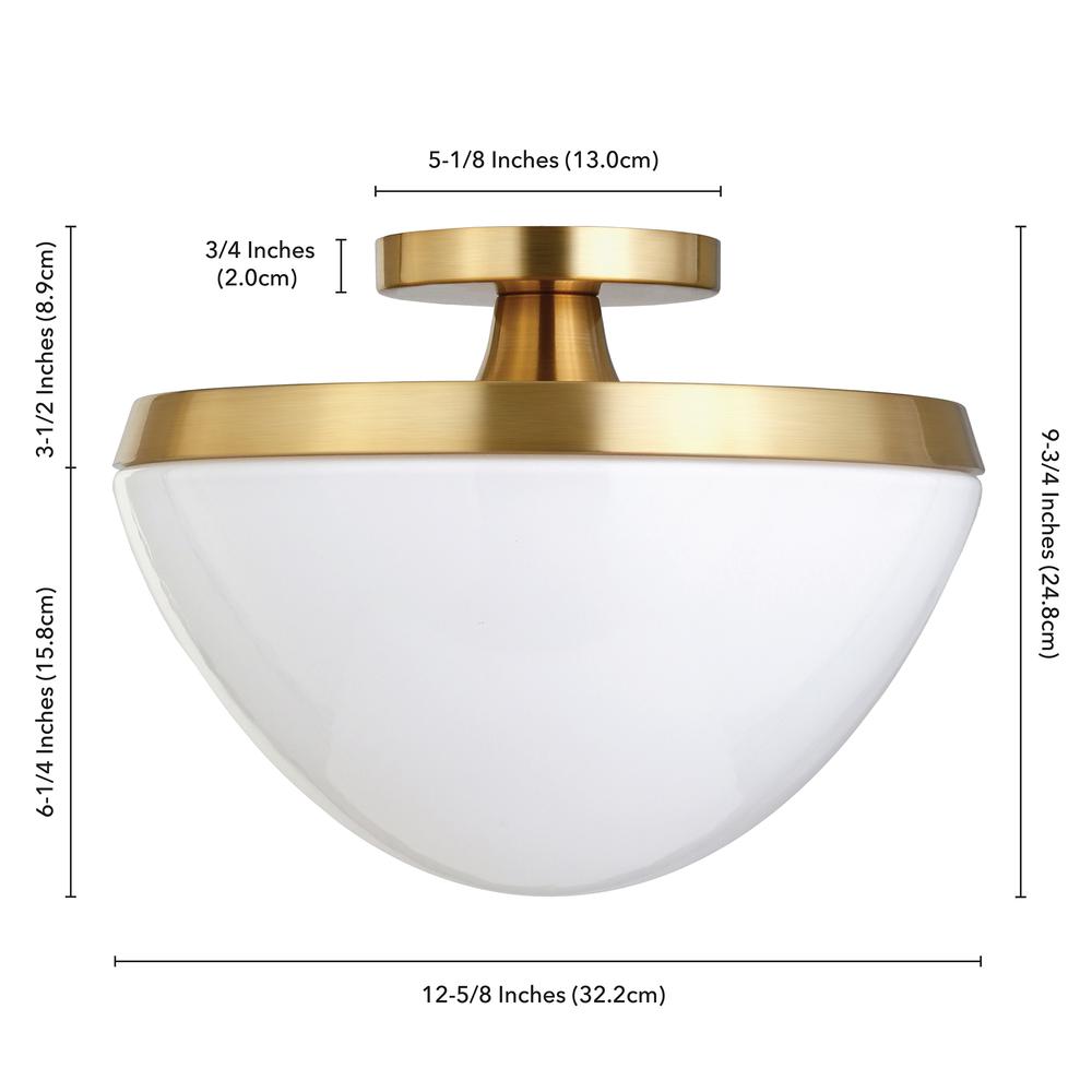 Durant 12.62" Wide Semi Flush Mount with Glass Shade in Brass/White Milk. Picture 4