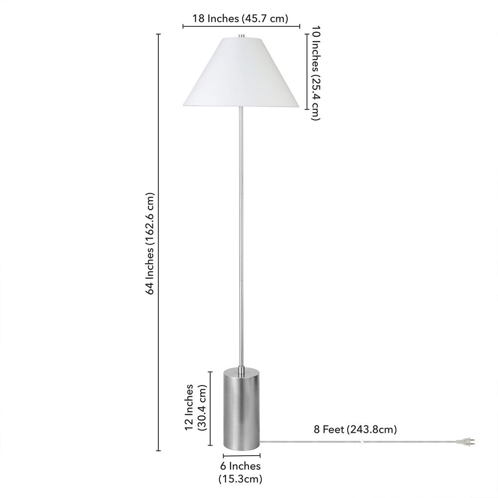 Somerset 64" Tall Floor Lamp with Fabric Shade in Brushed Nickel/White. Picture 5