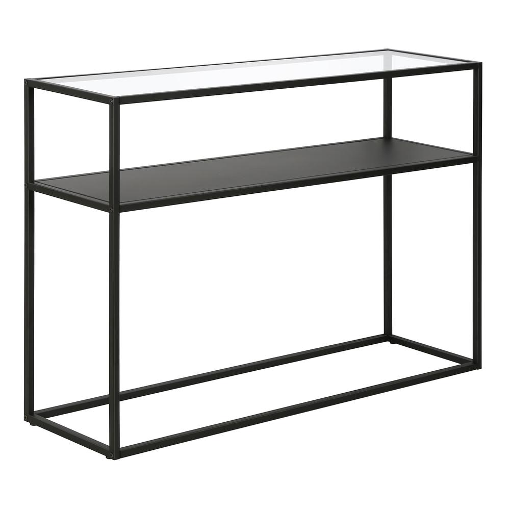 Nellie 42'' Wide Rectangular Console Table with Metal Shelf in Blackened Bronze. Picture 1
