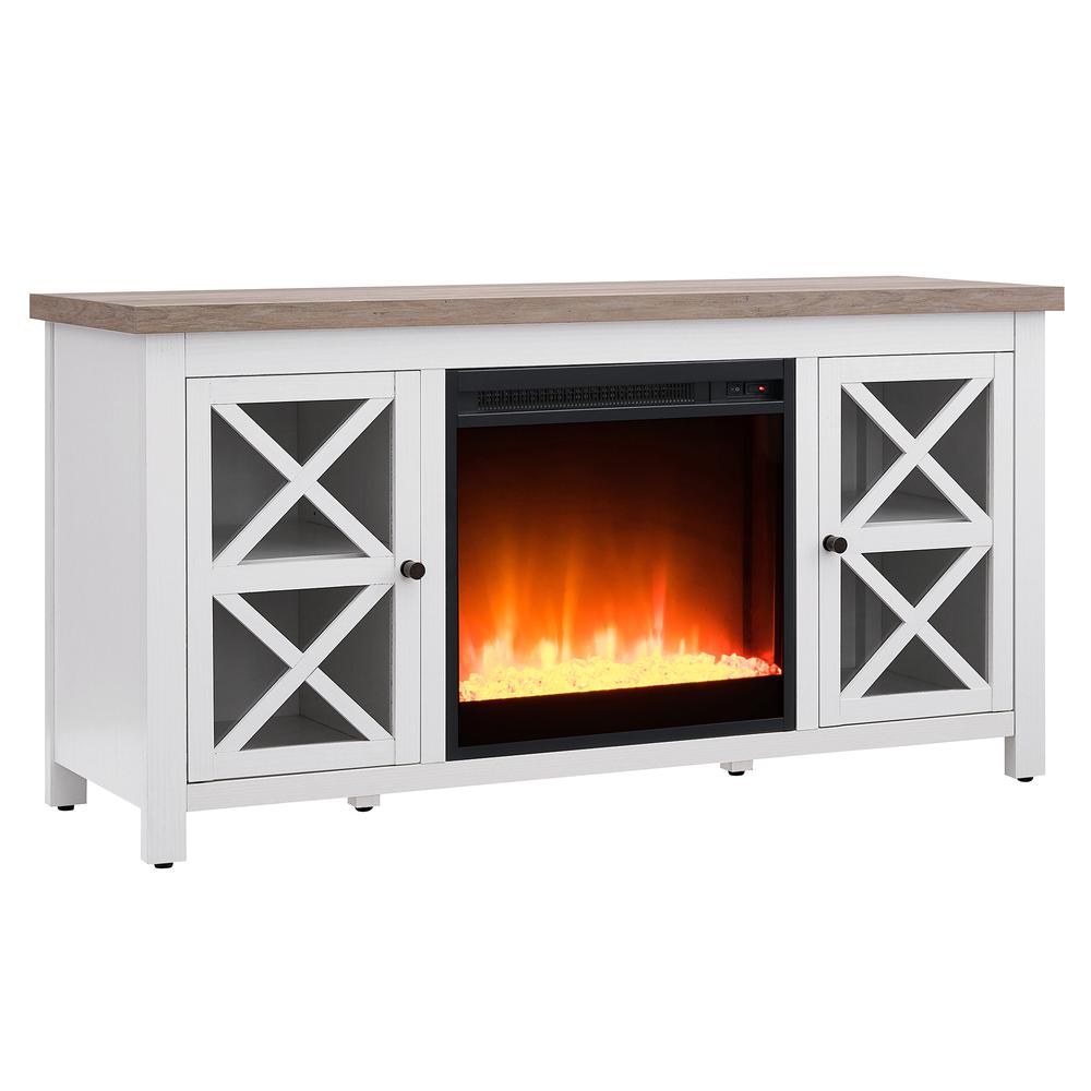 Colton Rectangular TV Stand with Crystal Fireplace for TV's up to 55" in White/Gray Oak. Picture 1