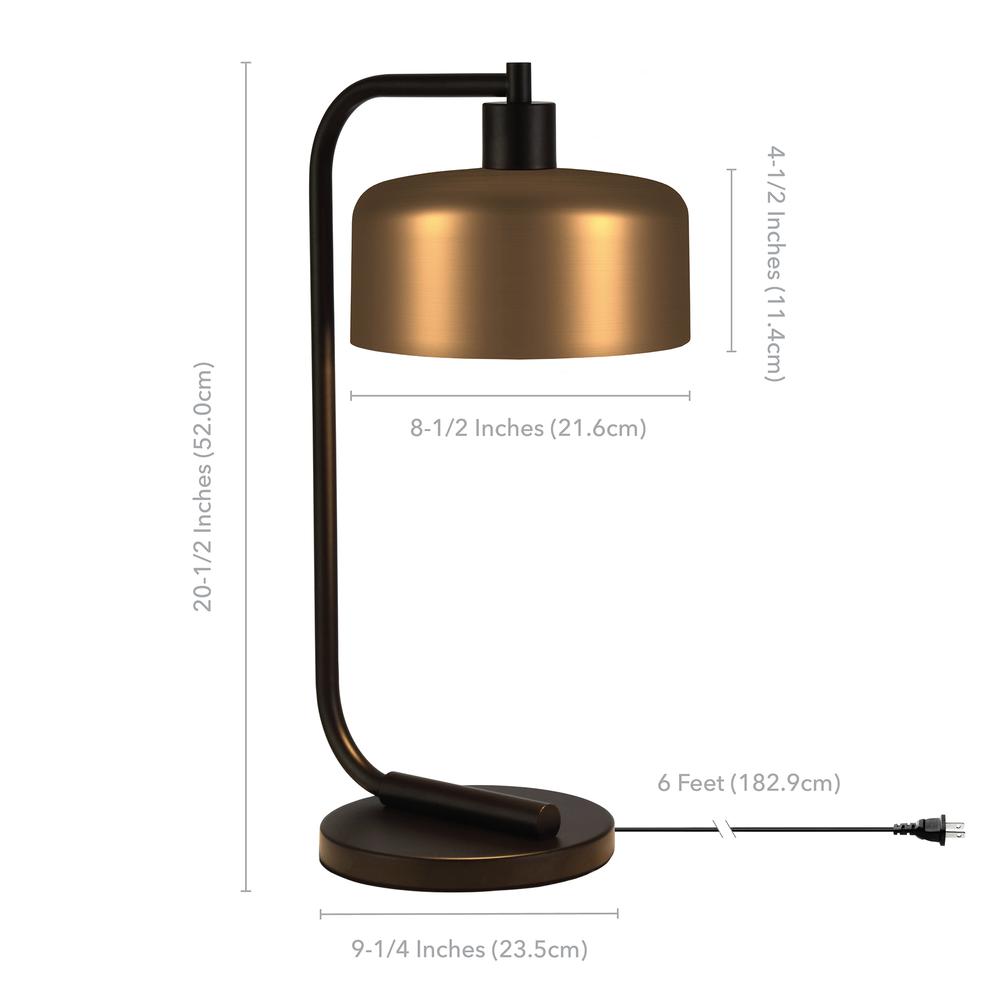Cadmus 20.5" Tall Table Lamp with Metal Shade in Blackened Bronze/Brass/Brass. Picture 4