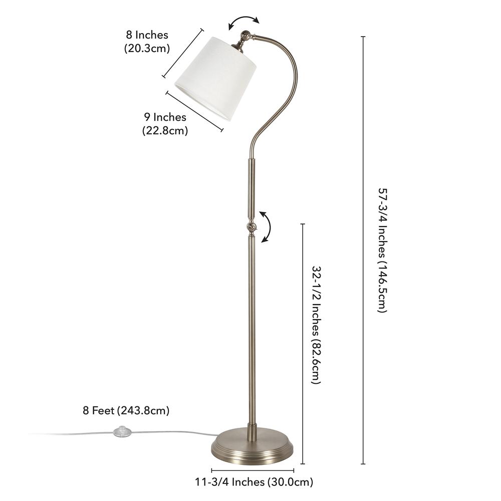 Harland Arc Floor Lamp with Fabric Shade in Brushed Nickel/White. Picture 5