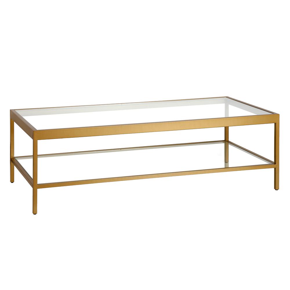 Alexis 54'' Wide Rectangular Coffee Table in Brass. Picture 1