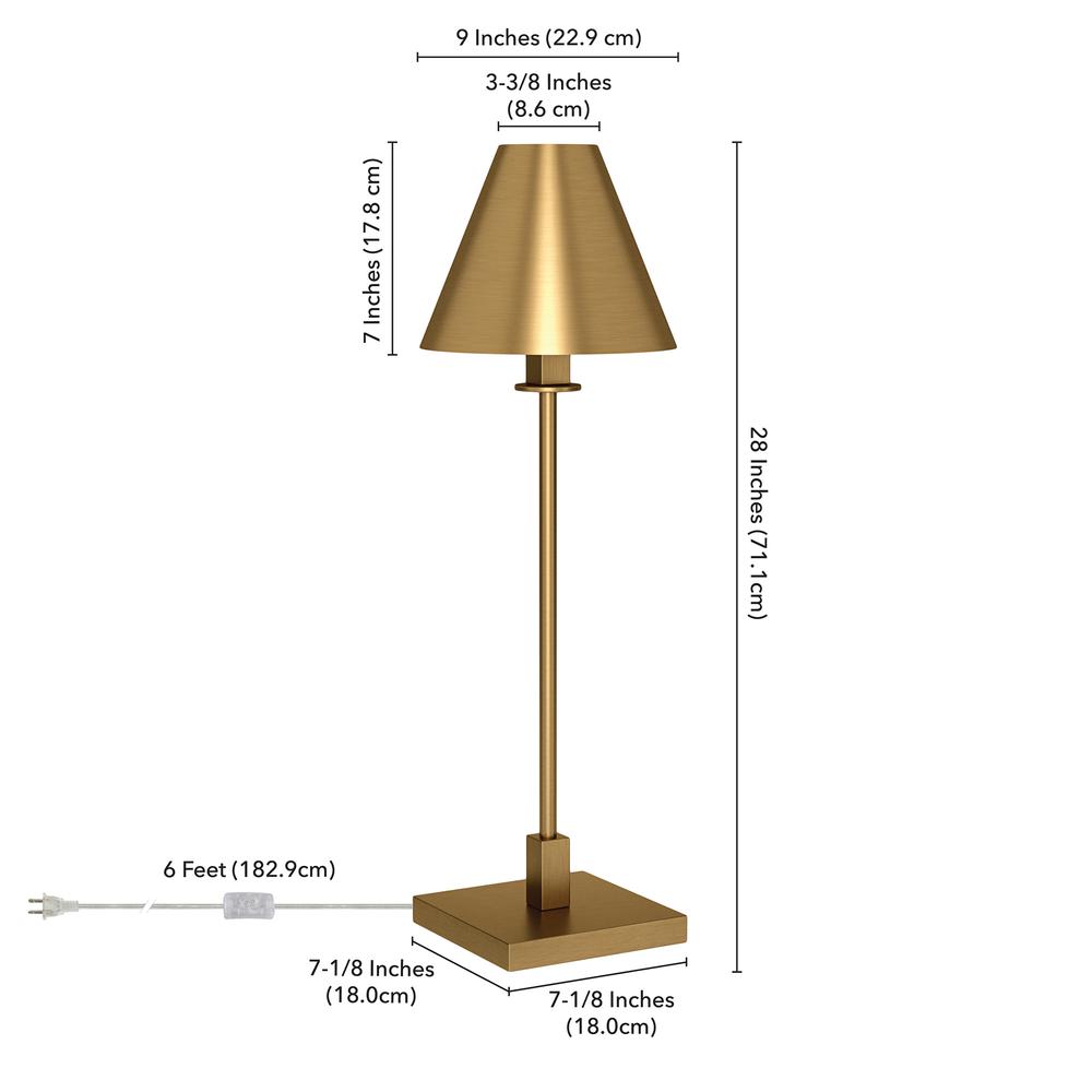 Clement 28" Tall Table Lamp with Metal Shade in Brass/Brass. Picture 4