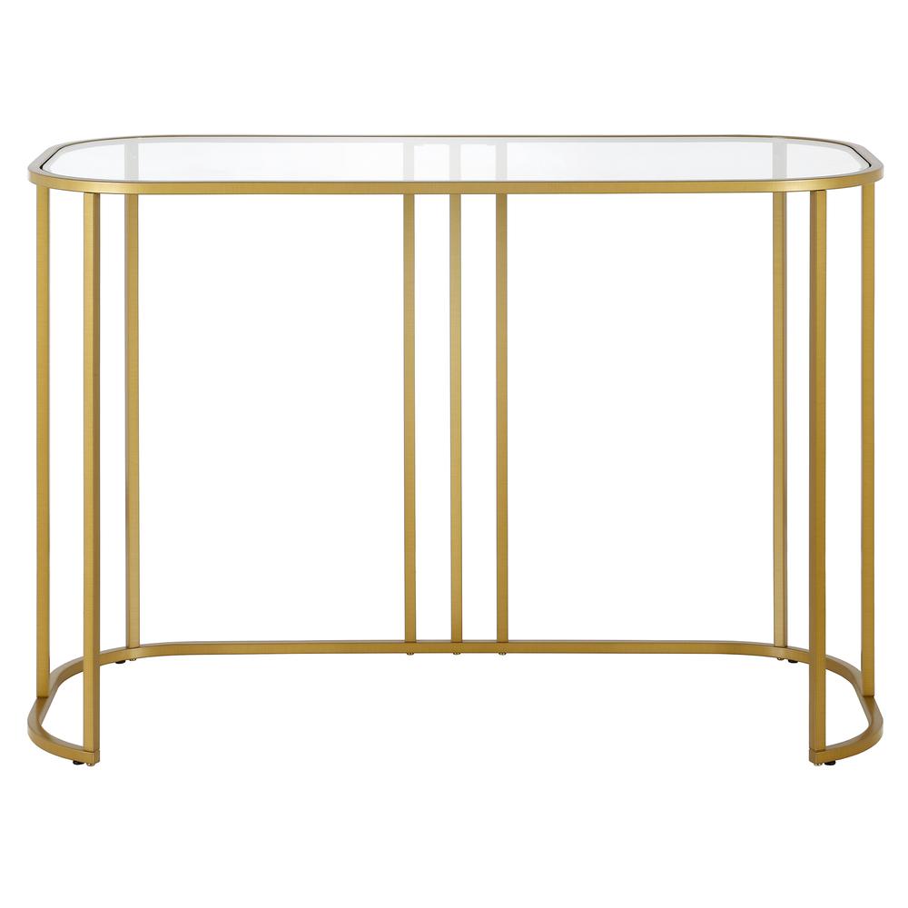 Beatrice 44'' Wide Oval Writing Desk in Brass. Picture 3