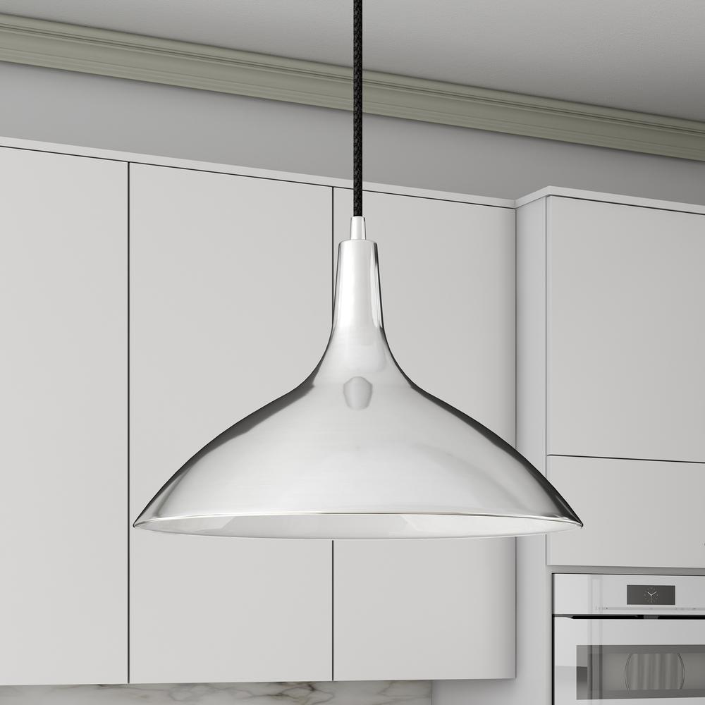 Barton 14" Wide Pendant with Metal Shade in Polished Nickel/Polished Nickel. Picture 2