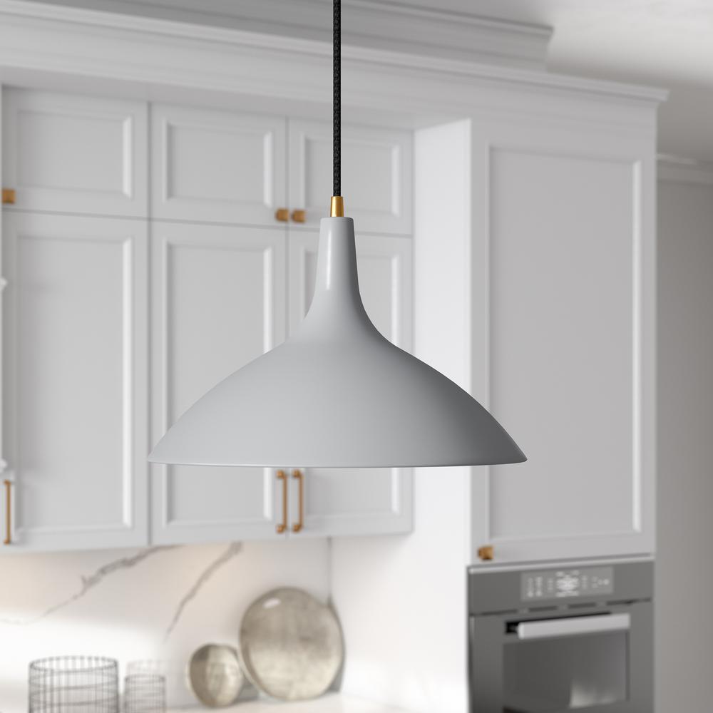 Barton 14" Wide Pendant with Metal Shade in Matte Gray/Brass/Matte Gray. Picture 2