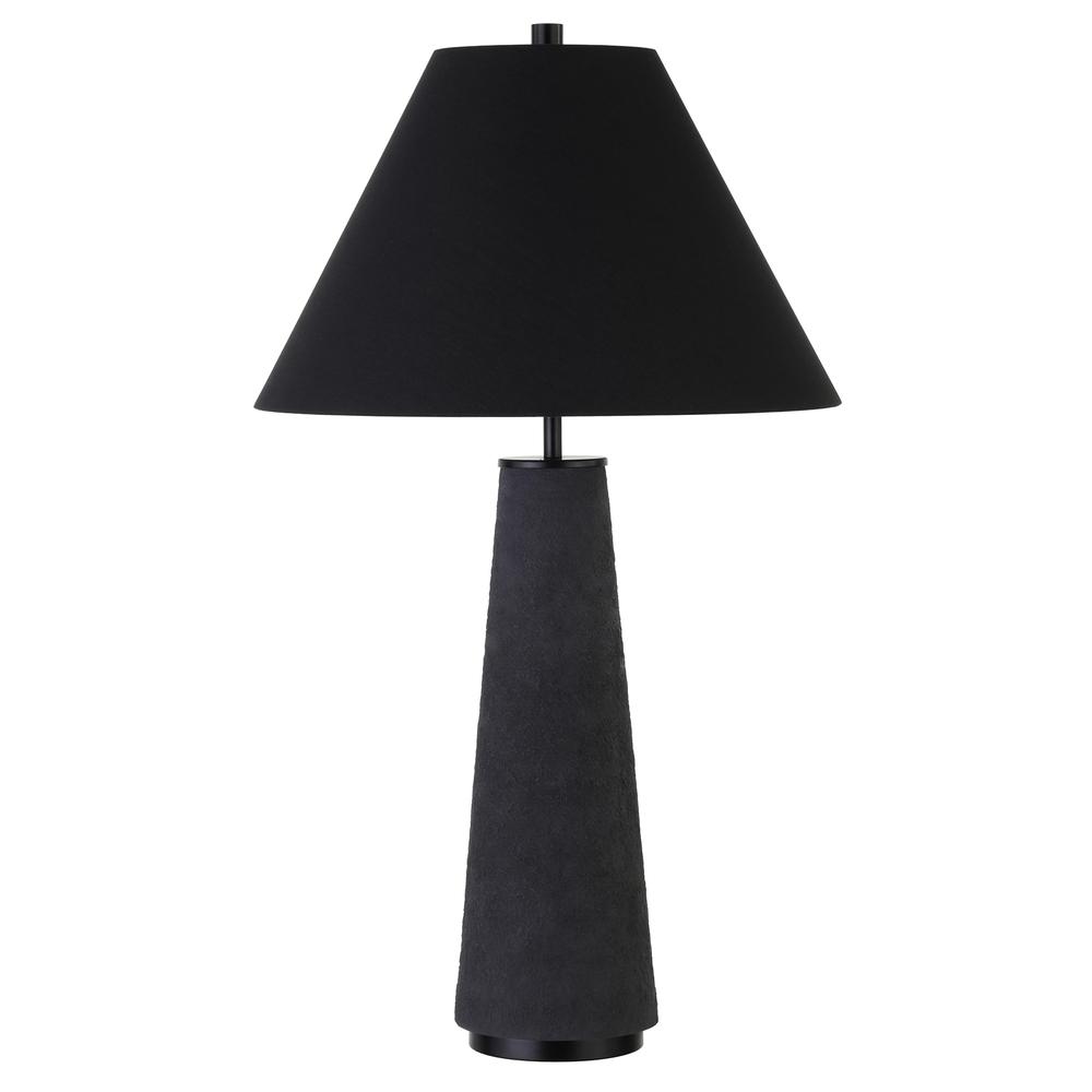 Ingalls 28" Tall Monochrome Table Lamp with Fabric Shade in Matte Black/Black. Picture 1
