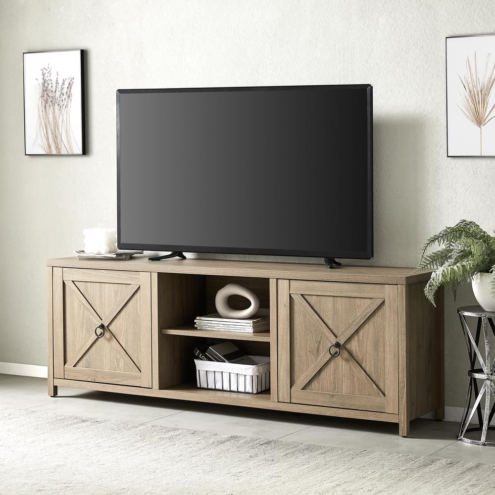 Granger Rectangular TV Stand for TV's up to 80" in Antiqued Gray Oak. Picture 2