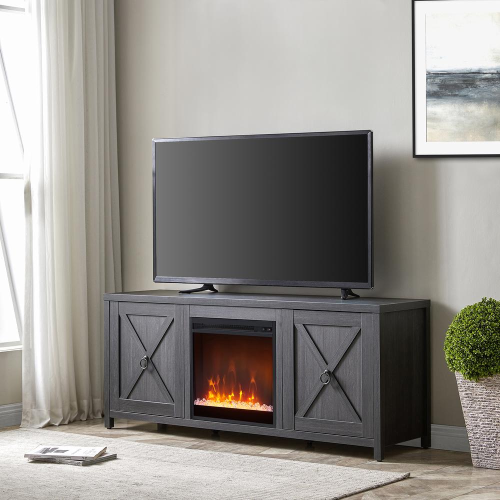 Granger Rectangular TV Stand with Crystal Fireplace for TV's up to 65" in Charcoal Gray. Picture 2