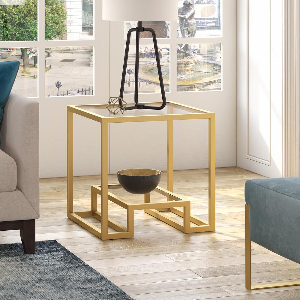 Athena 22'' Wide Square Side Table in Brass. Picture 2