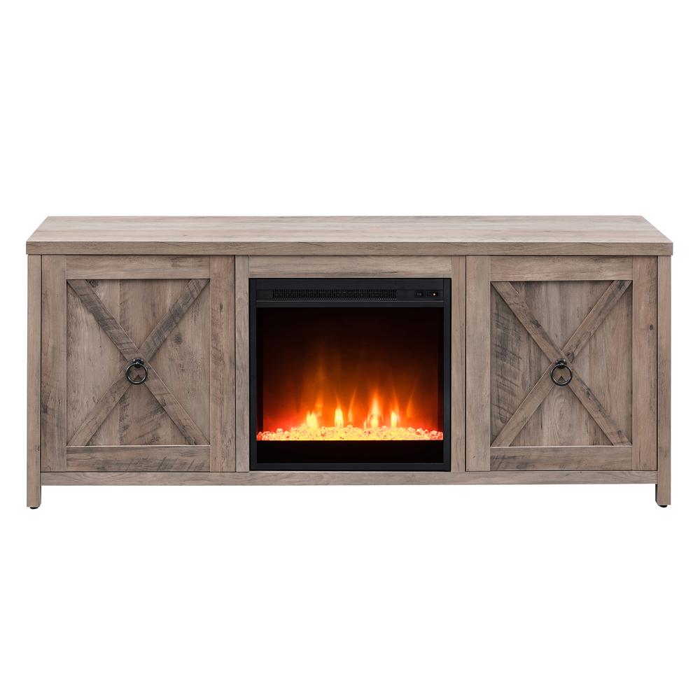 Granger Rectangular TV Stand with Crystal Fireplace for TV's up to 65" in Gray Oak. Picture 3