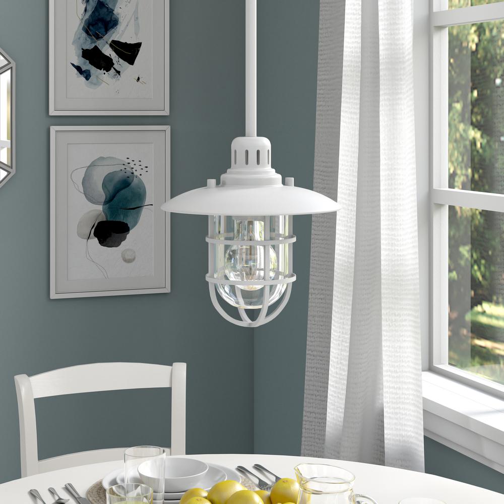 Bay 8.25" Wide Lantern Pendant with Glass/Metal Shade in White/Clear. Picture 2